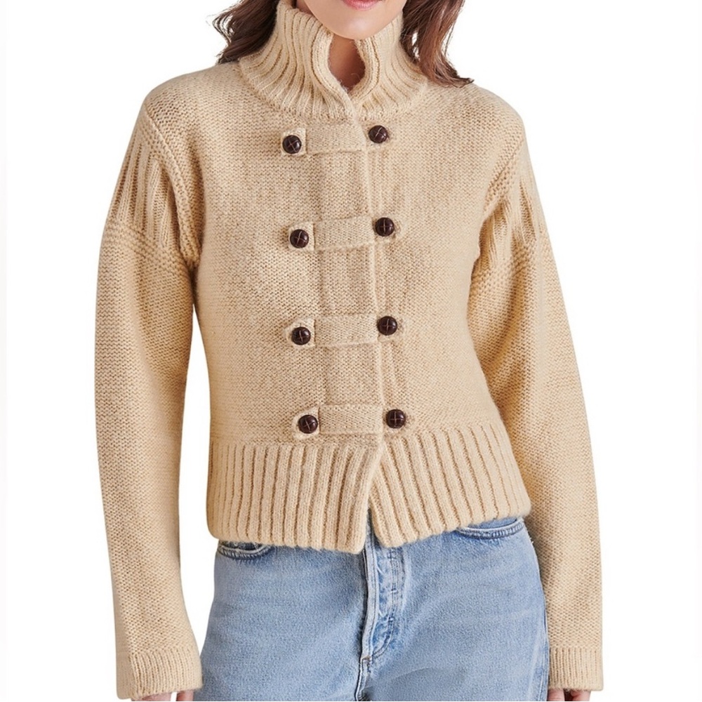 Steve Madden Tan Double-Breasted Turtleneck Sweater